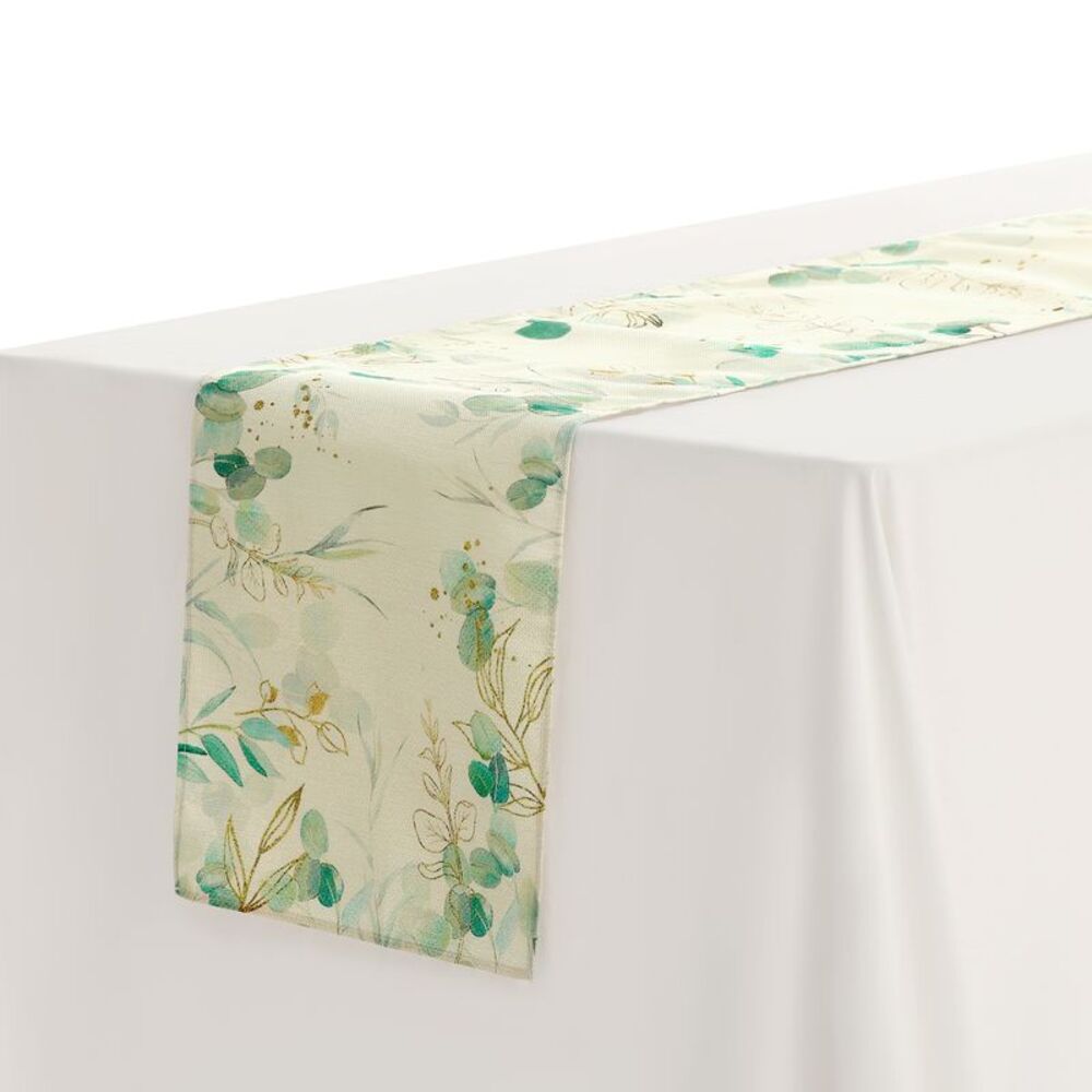 Green Leaf Farmhouse Burlap for Home Party 13x71 Inch Gold Green